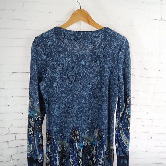 WHITE MARK BLUE FLORAL PAISLEY LONG SLEEVE ROUND NECK MIDI SWEATER DRESS SIZE M - Picture 6 of 8